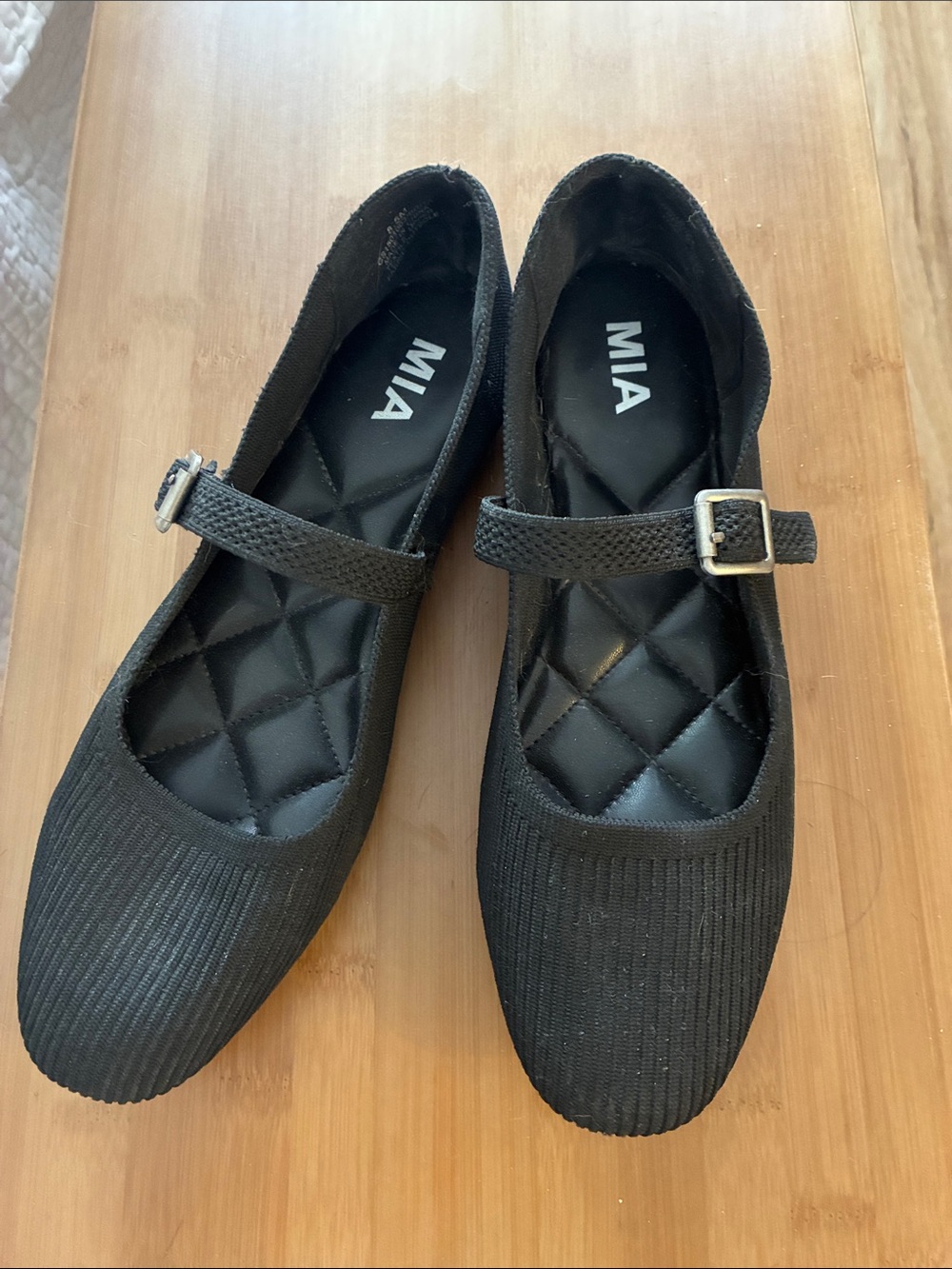MIA Black Quilted Mary Jane Flats with Buckle Strap